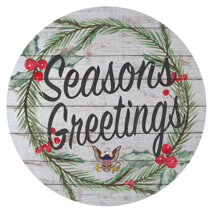 U.S. Navy Weathered Seasons Greetings 20 x 20 inch Wood Sign- Made In The USA