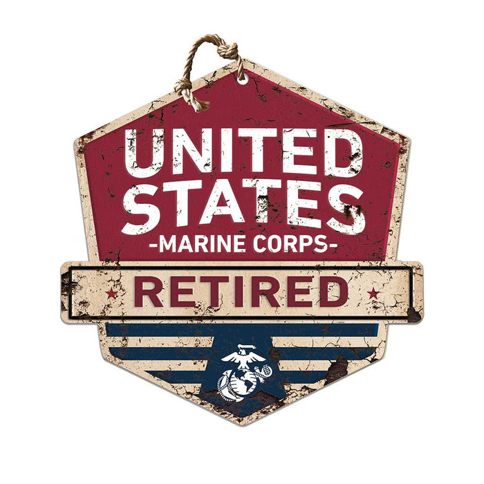 USMC Retired Rustic Badge 20 x 20 inch Sign - Made In The USA