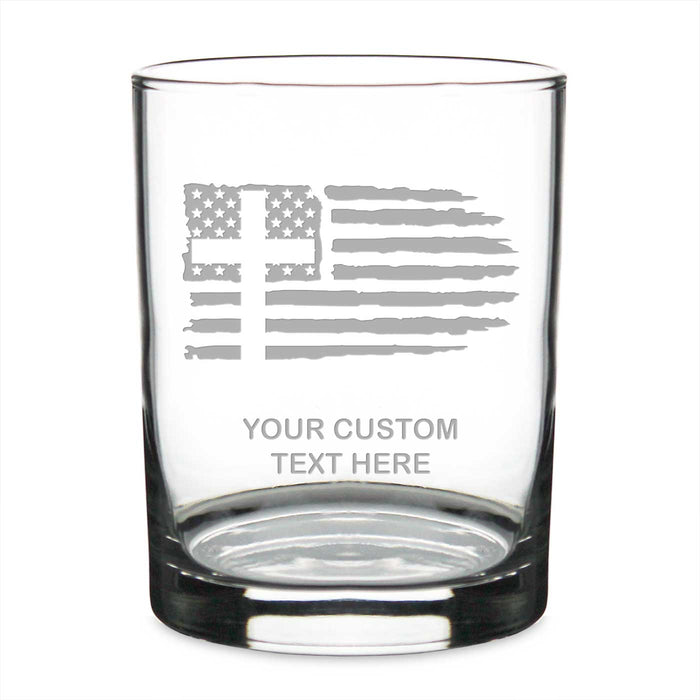 Christian Cross US Flag Personalized 14 oz. Double Old Fashioned Glass