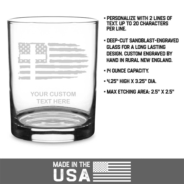 Christian Cross US Flag Personalized 14 oz. Double Old Fashioned Glass