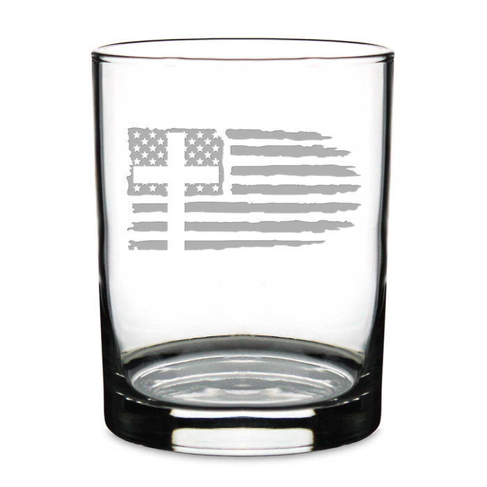 Christian Cross US Flag Personalized 14 oz. Double Old Fashioned Glass