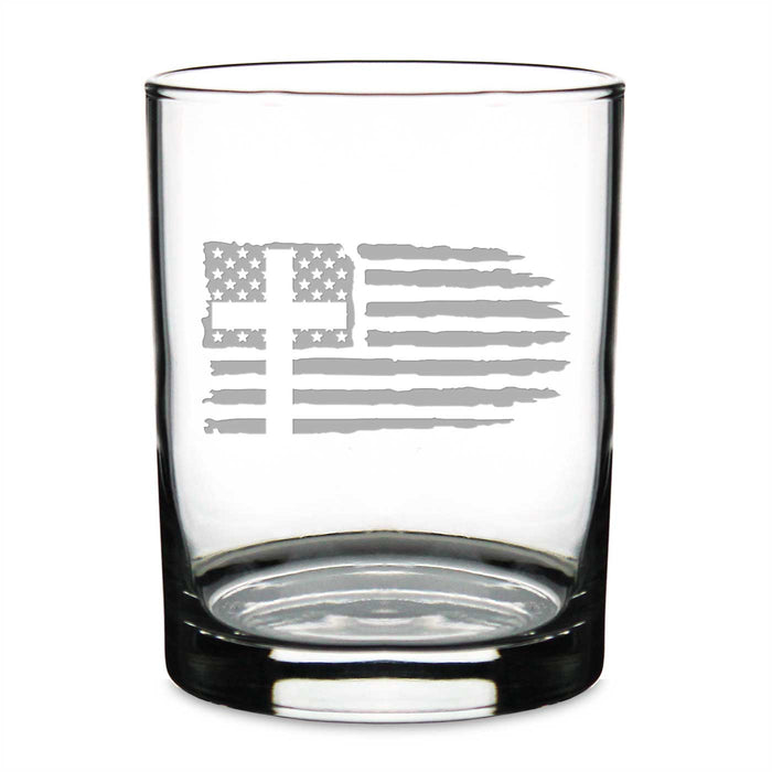 Christian Cross US Flag Personalized 14 oz. Double Old Fashioned Glass