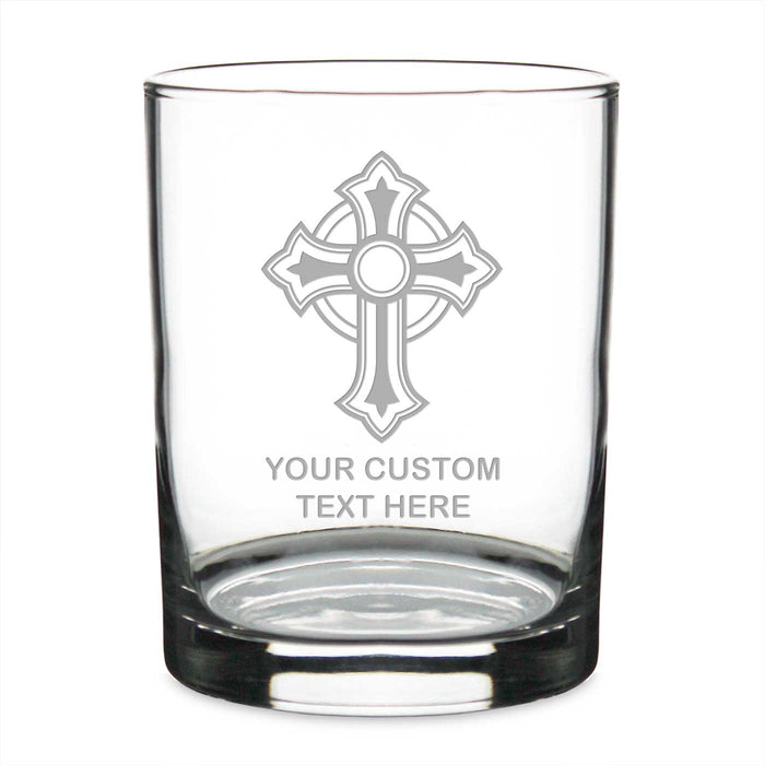 Ornate Christian Cross Personalized 14 oz. Double Old Fashioned Glass