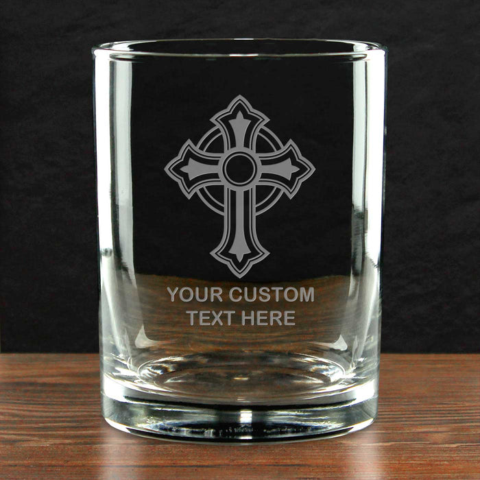 Ornate Christian Cross Personalized 14 oz. Double Old Fashioned Glass