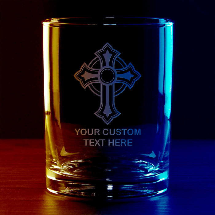 Ornate Christian Cross Personalized 14 oz. Double Old Fashioned Glass