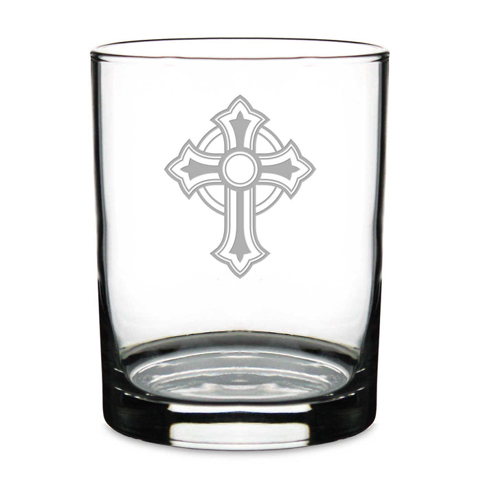 Ornate Christian Cross Personalized 14 oz. Double Old Fashioned Glass