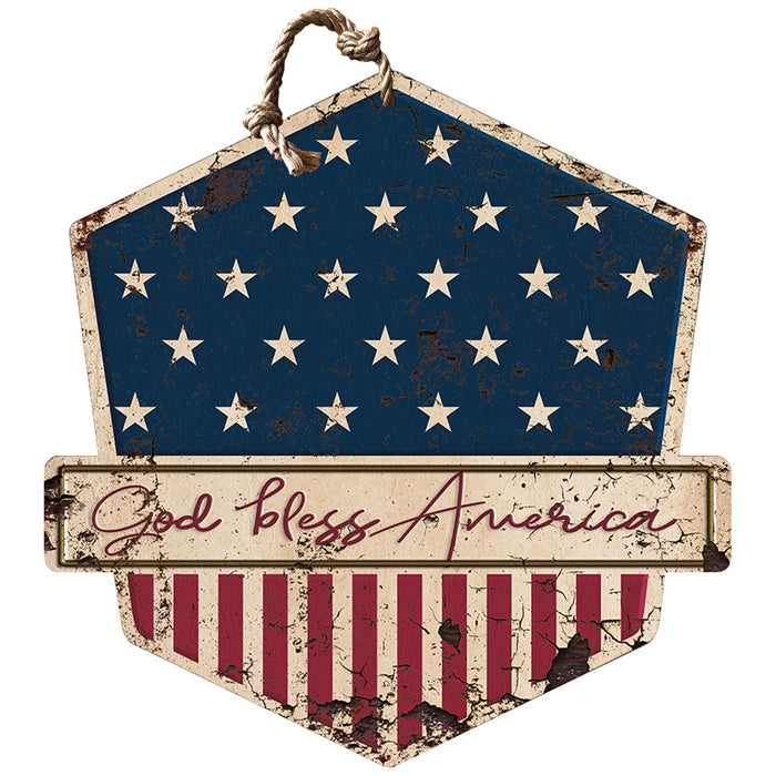 God Bless America 20 x 20 inch Rustic Badge Sign