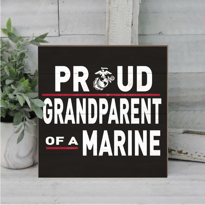 USMC Proud Grandparents 10 x 10 inch Wood Sign - Made In The USA