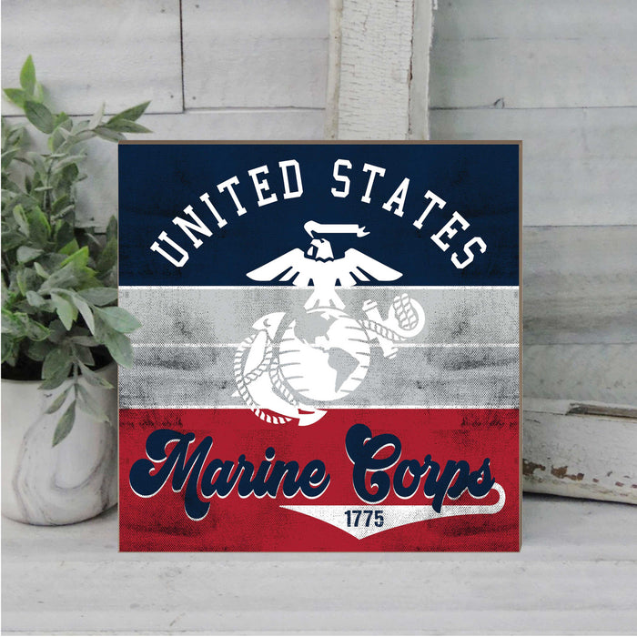 USMC Retro Color 10 x 10 inch Wood Sign - Made In The USA