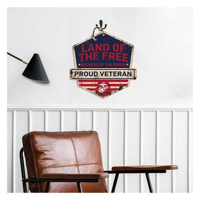 USMC Land Of The Free Veteran Rustic Badge 20 x 20 inch Sign - Made In The USA