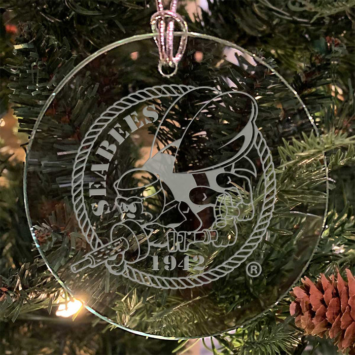 U.S. Navy 'Pick Your Design' 3" Round Etched Glass USN Christmas Tree Ornament