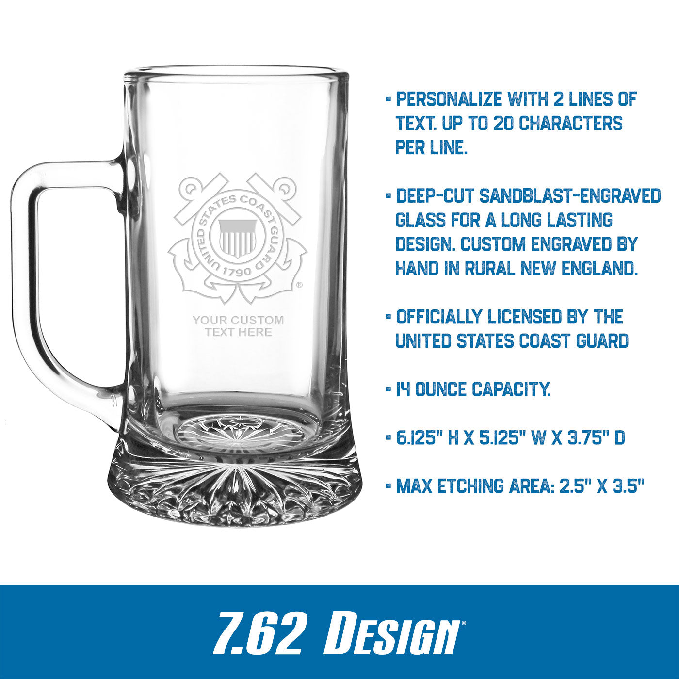 Etched Veteran Beer Mug. United States Etched Mug. Sandblasted