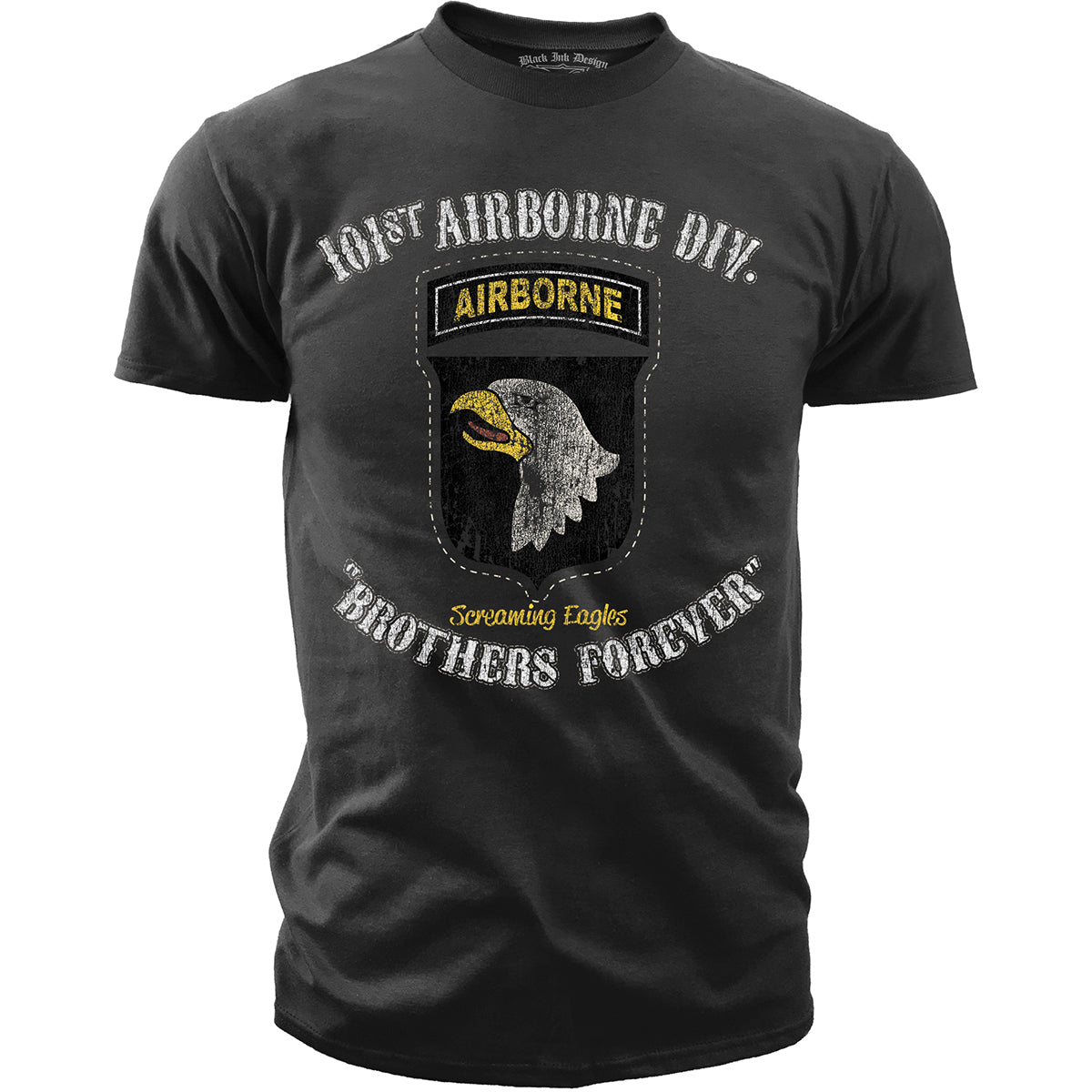 101st Airborne - Brothers Forever - Black Ink Mens T-Shirt — 7.62 Design