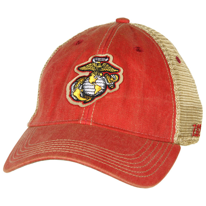 USMC 'Eagle, Globe, and Anchor' Vintage Trucker Hat - Red — 7.62